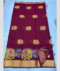 Ruby Red and Golden mangalagiri cotton sarees with Kanchi Border design