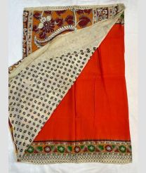 Tomato Red and Cream mangalagiri cotton sarees with All over Kalamkari design