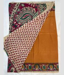 Mustard Yellow and Magenta mangalagiri cotton sarees with All over Kalamkari design