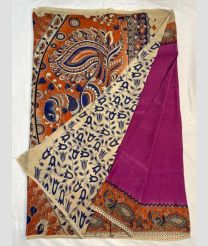 Magenta and Lite Orange mangalagiri cotton sarees with All over Kalamkari design