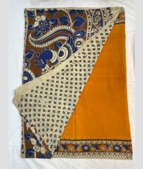 Corn Yellow and Golden Brown mangalagiri cotton sarees with All over Kalamkari design