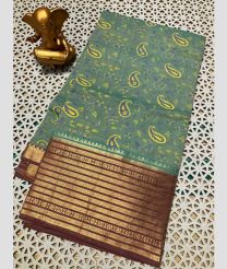 light teal colour mangalagiri cotton sarees with Kanchi Border design