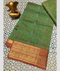 dark  green colour mangalagiri cotton sarees with Kanchi Border design