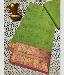 light green colour mangalagiri cotton sarees with Kanchi Border design
