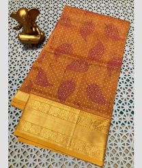orange colour mangalagiri cotton sarees with Kanchi Border design