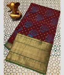 burgundy colour mangalagiri cotton sarees with Kanchi Border design