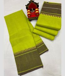 olive green colour mangalagiri cotton sarees with Plain design