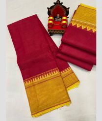 magenta red colour mangalagiri cotton sarees with Plain design