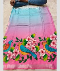 pink and blue colour mangalagiri cotton sarees with All Over Printing design
