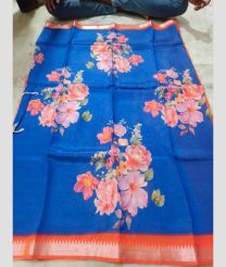 blue colour mangalagiri cotton sarees with All Over Printing design