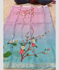 blue and magenta colour mangalagiri cotton sarees with All Over Printing design