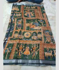 dark green colour mangalagiri cotton sarees with All Over Printing design