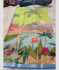 blue and olive colour mangalagiri cotton sarees with All Over Printing design