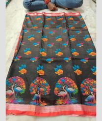 charcoal colour mangalagiri cotton sarees with All Over Printing design