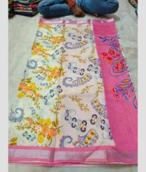 pink and coral colour mangalagiri cotton sarees with All Over Printing design