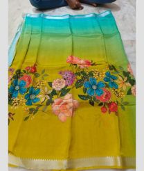olive and blue colour mangalagiri cotton sarees with All Over Printing design