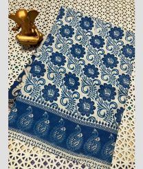 blue colour mangalagiri cotton sarees with All Over Printing design