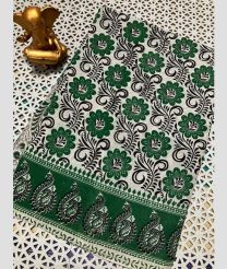 gray and green colour mangalagiri cotton sarees with All Over Printing design