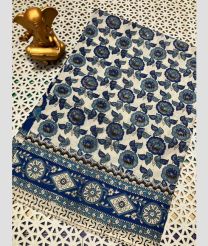 cream and blue colour mangalagiri cotton sarees with All Over Printing design