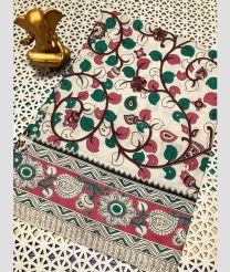 blue and cream colour mangalagiri cotton sarees with All Over Printing design