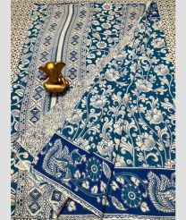 gray and blue colour mangalagiri cotton sarees with All Over Printing design