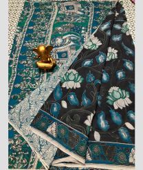 charcoal and cyan blue colour mangalagiri cotton sarees with All Over Printing design