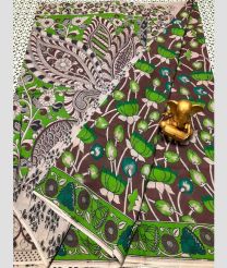 gray and green colour mangalagiri cotton sarees with All Over Printing design