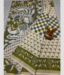 green and gray colour mangalagiri cotton sarees with All Over Printing design