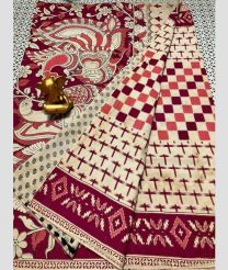 cream and magenta colour mangalagiri cotton sarees with All Over Printing design