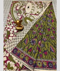 gray and olive green colour mangalagiri cotton sarees with All Over Printing design
