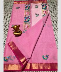 pink colour mangalagiri cotton sarees with All Over Printing design