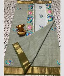 gray colour mangalagiri cotton sarees with All Over Printing design
