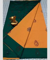 orange and blue colour mangalagiri cotton sarees with Plain design