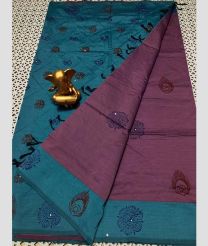 blue and purpel colour mangalagiri cotton sarees with Plain design
