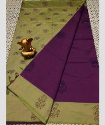 purple and gary colour mangalagiri cotton sarees with Plain design