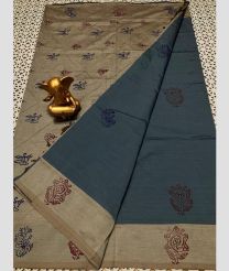 gray and blue colour mangalagiri cotton sarees with Plain design