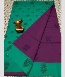 purple and blue colour mangalagiri cotton sarees with Plain design