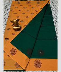 orange and green colour mangalagiri cotton sarees with Plain design