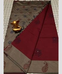 magenta gray colour mangalagiri cotton sarees with Plain design