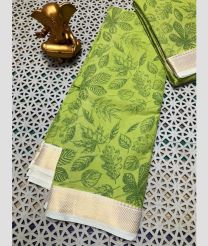green colour mangalagiri cotton sarees with All Over Printing design