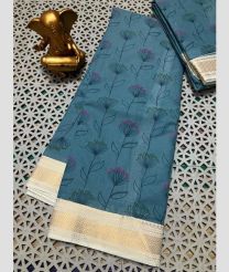 blue colour mangalagiri cotton sarees with All Over Printing design