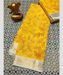 yellow colour mangalagiri cotton sarees with All Over Printing design