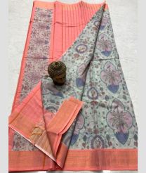 pink and light green colour mangalagiri cotton sarees with All Over Printing design