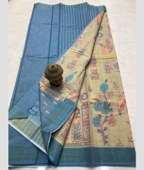 blue and grey colour mangalagiri cotton sarees with All Over Printing design