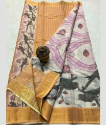 grey and brown colour mangalagiri cotton sarees with All Over Printing design