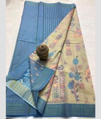 sky blue and cream colour mangalagiri cotton sarees with All Over Printing design