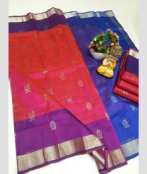 Coral Pink and Blue mangalagiri pattu sarees with Kaddy Border design