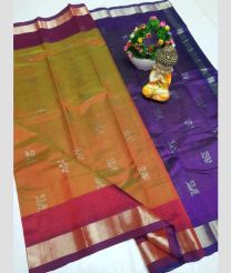Lite Orange and Purple mangalagiri pattu sarees with Kaddy Border design
