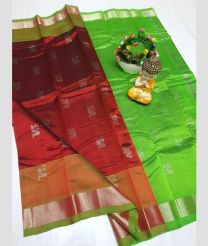 Chestnut and Parrot Green mangalagiri pattu sarees with Kaddy Border design