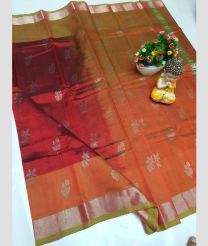 Chestnut and Lite Orange mangalagiri pattu sarees with Kaddy Border design